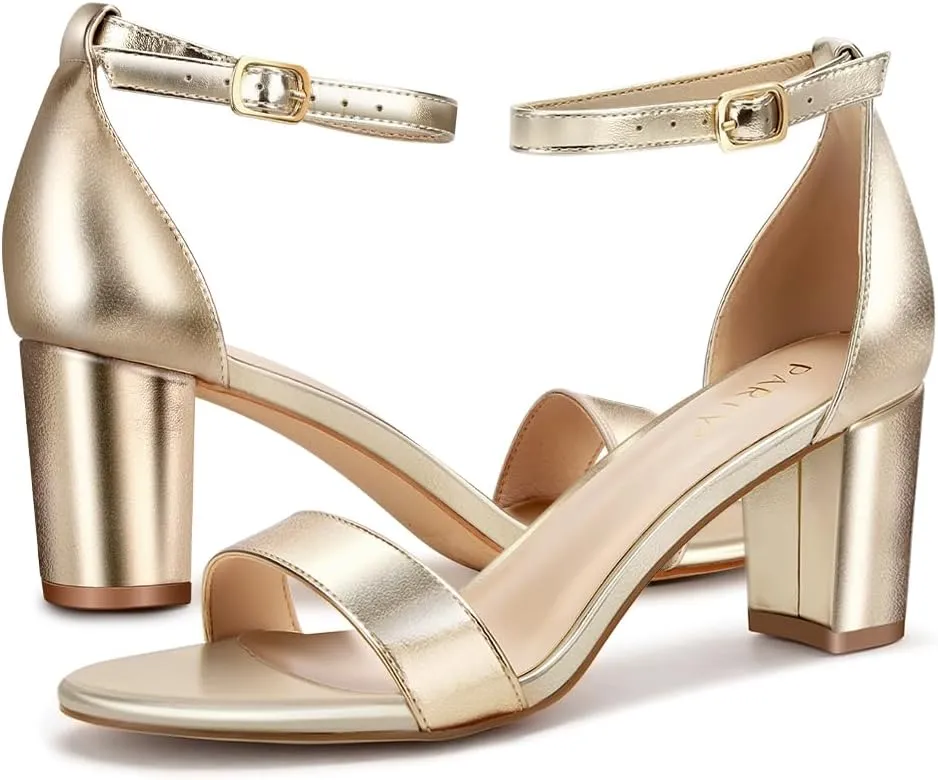 PARTY Women's Chunky Heels Open Toe Ankle Strap 3 inch Heeled Sandals