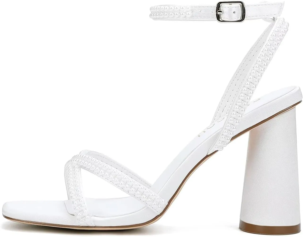 Pearl Heels Strappy Bridal Shoes Block Heel Wedding Sandals Open Toe Wedding Shoes for Bride