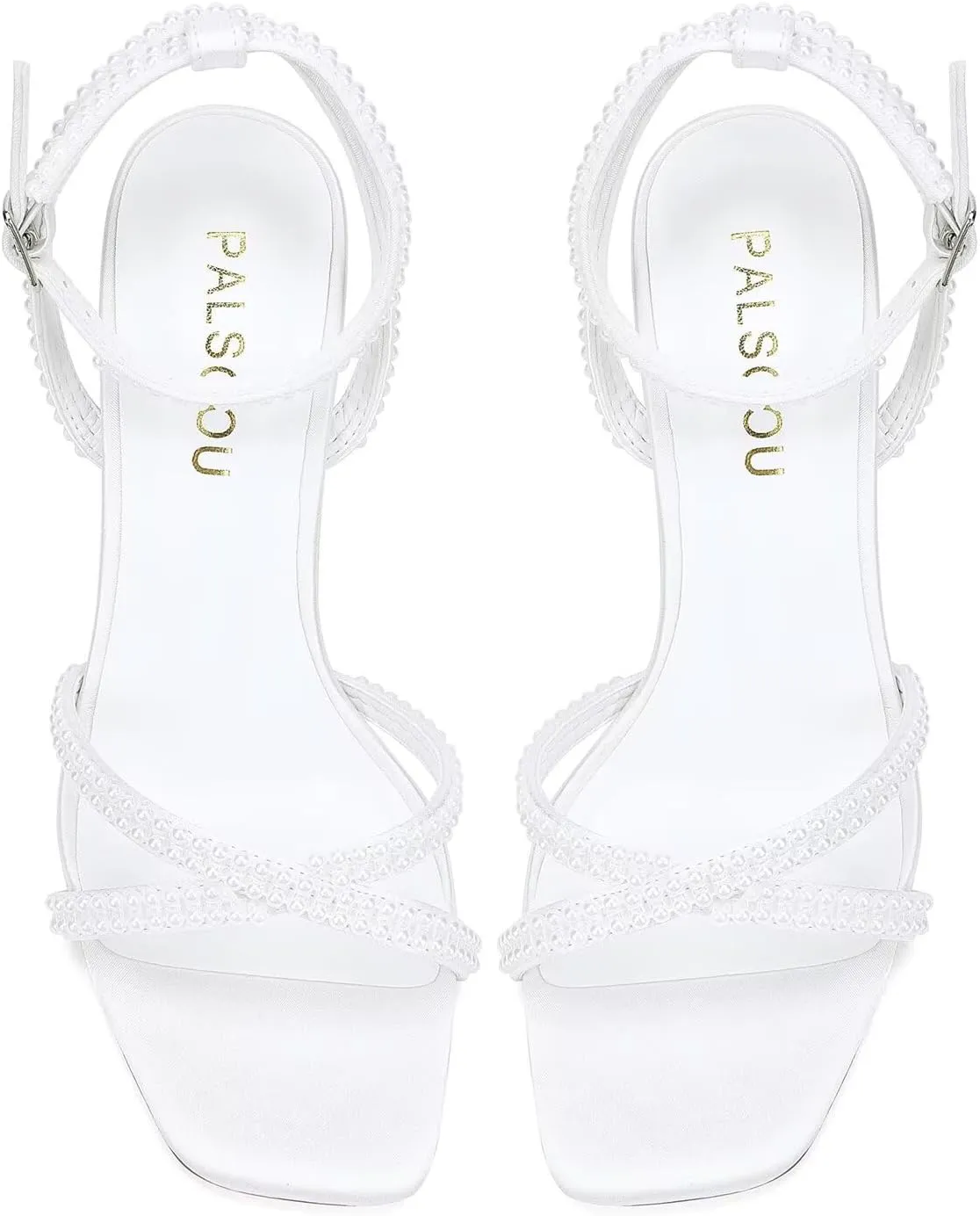Pearl Heels Strappy Bridal Shoes Block Heel Wedding Sandals Open Toe Wedding Shoes for Bride