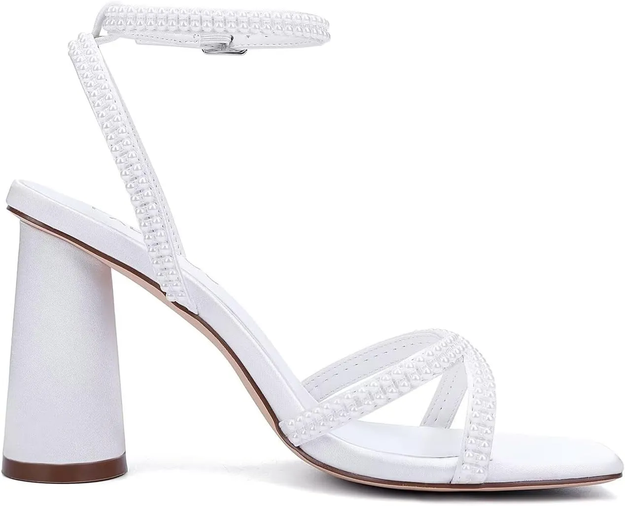 Pearl Heels Strappy Bridal Shoes Block Heel Wedding Sandals Open Toe Wedding Shoes for Bride
