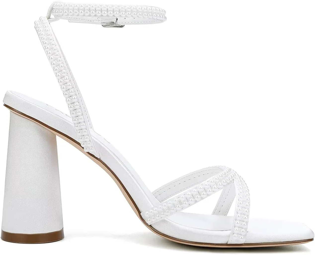 Pearl Heels Strappy Bridal Shoes Block Heel Wedding Sandals Open Toe Wedding Shoes for Bride