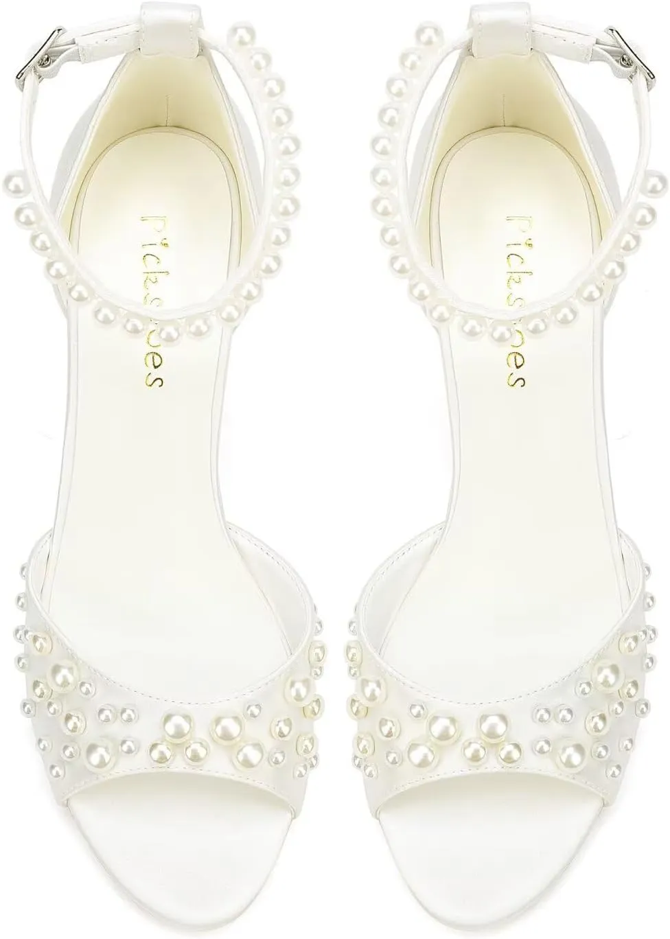 Pearl Heels Wedding Shoes for Bride Open Toe Bridal Shoes Ankle Strap Wedding Heels