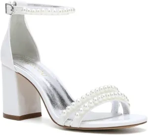 Pearl Heels Wedding Shoes for Bride Open Toe Wedding Sandals Block Heel Bridal Shoes