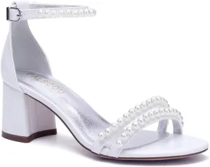 Pearl Heels Wedding Shoes for Bride Open Toe Wedding Sandals Block Heel Bridal Shoes