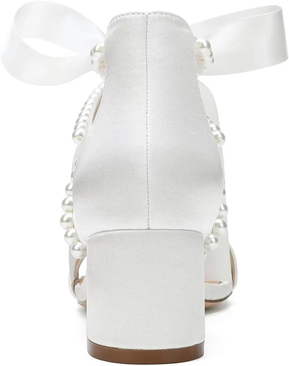 Pearl Wedding Shoes for Bride Low Block Heel Wedding Sandals Open Toe Bridal Shoes