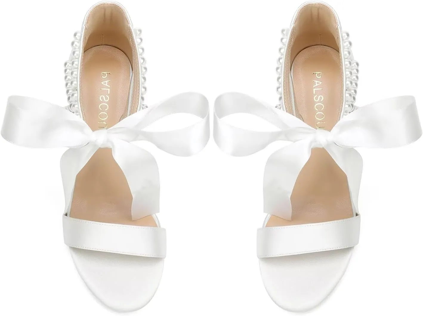 Pearl Wedding Shoes for Bride Low Block Heel Wedding Sandals Open Toe Bridal Shoes