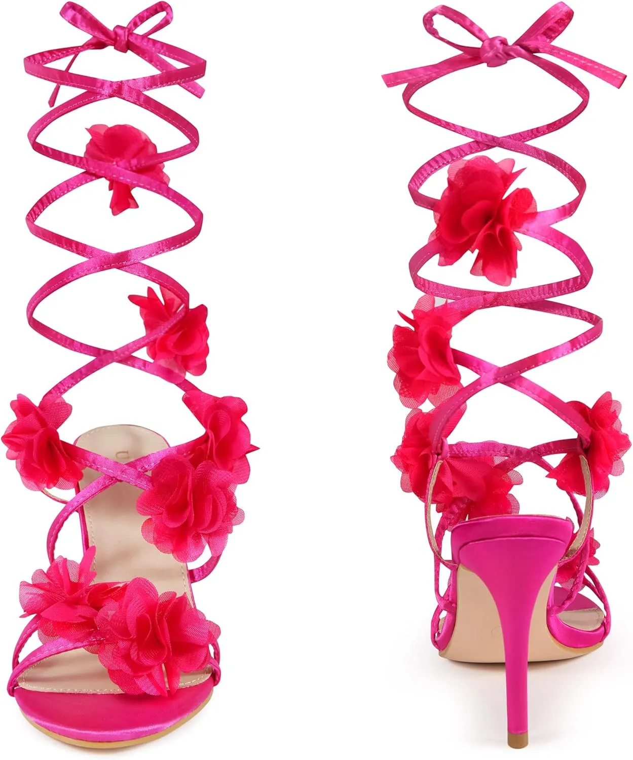 Perphy Satin Floral Lace Up Stiletto Heel Flower Sandals for Women