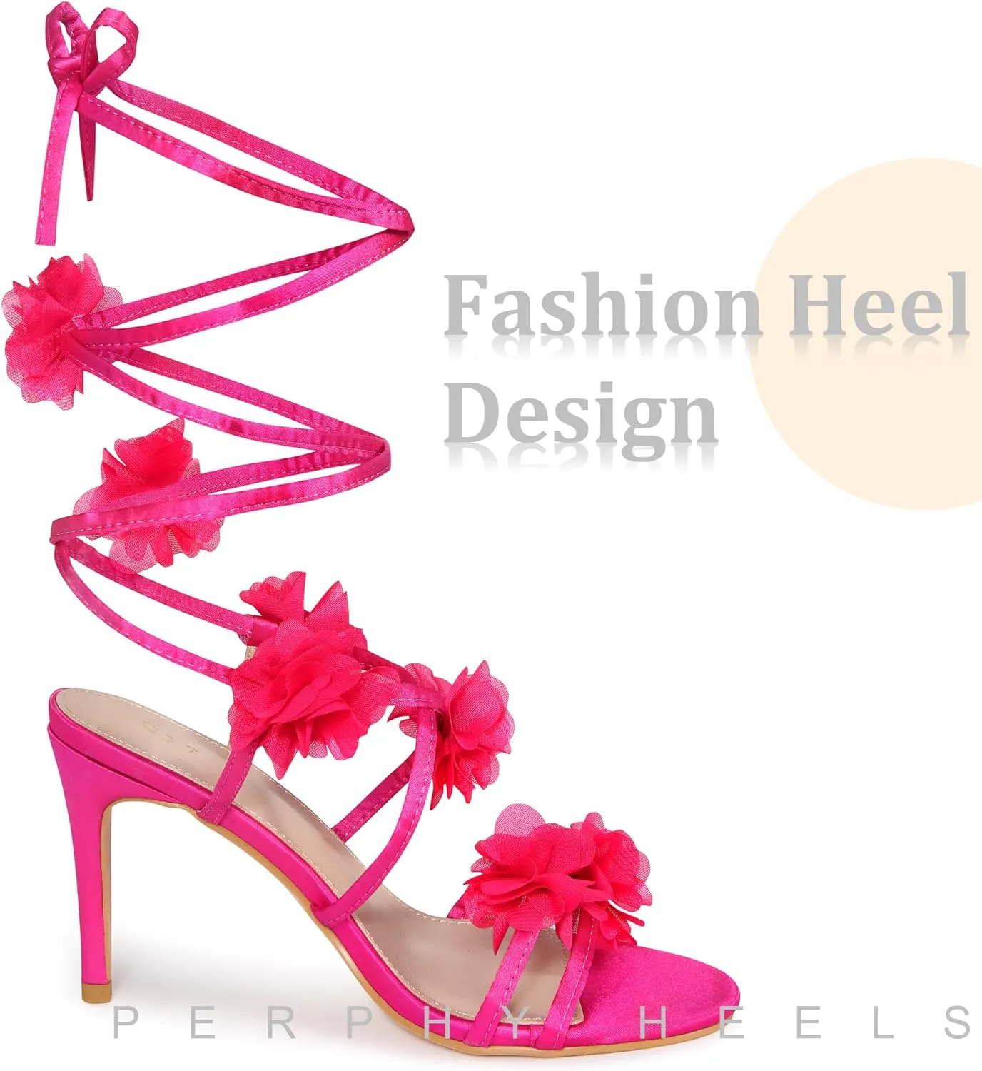 Perphy Satin Floral Lace Up Stiletto Heel Flower Sandals for Women