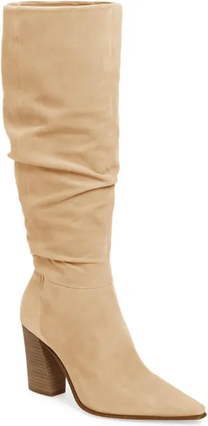 PiePieBuy Womens Faux Suede Knee High Boots Pointed Toe High Chunky Heel Side Zipper Party Dress Booties