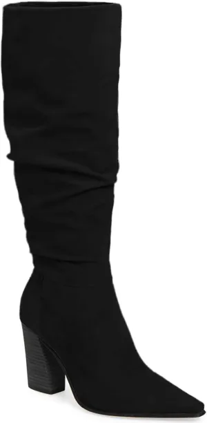 PiePieBuy Womens Faux Suede Knee High Boots Pointed Toe High Chunky Heel Side Zipper Party Dress Booties