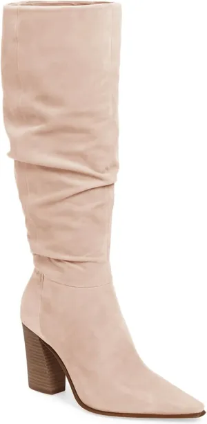 PiePieBuy Womens Faux Suede Knee High Boots Pointed Toe High Chunky Heel Side Zipper Party Dress Booties