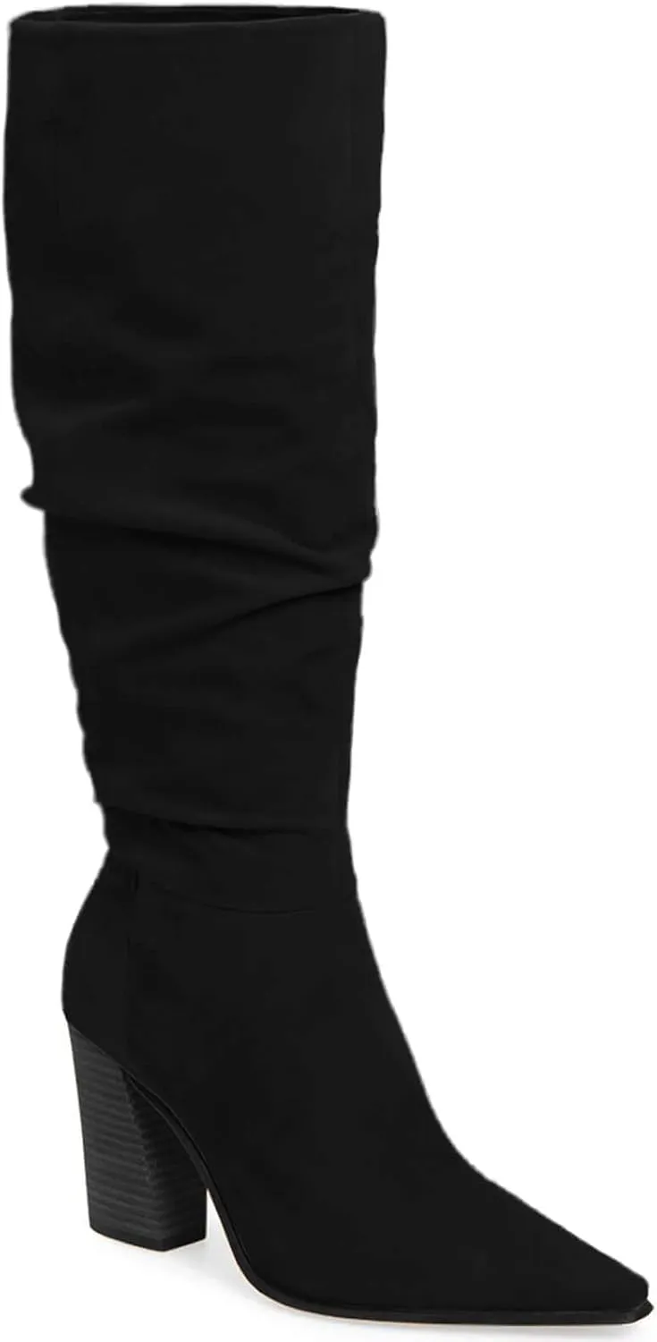 PiePieBuy Womens Faux Suede Knee High Boots Pointed Toe High Chunky Heel Side Zipper Party Dress Booties