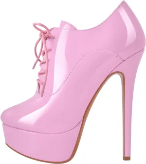 Platform Lace Up Stiletto High Heels Round Toe Ankle Bootie