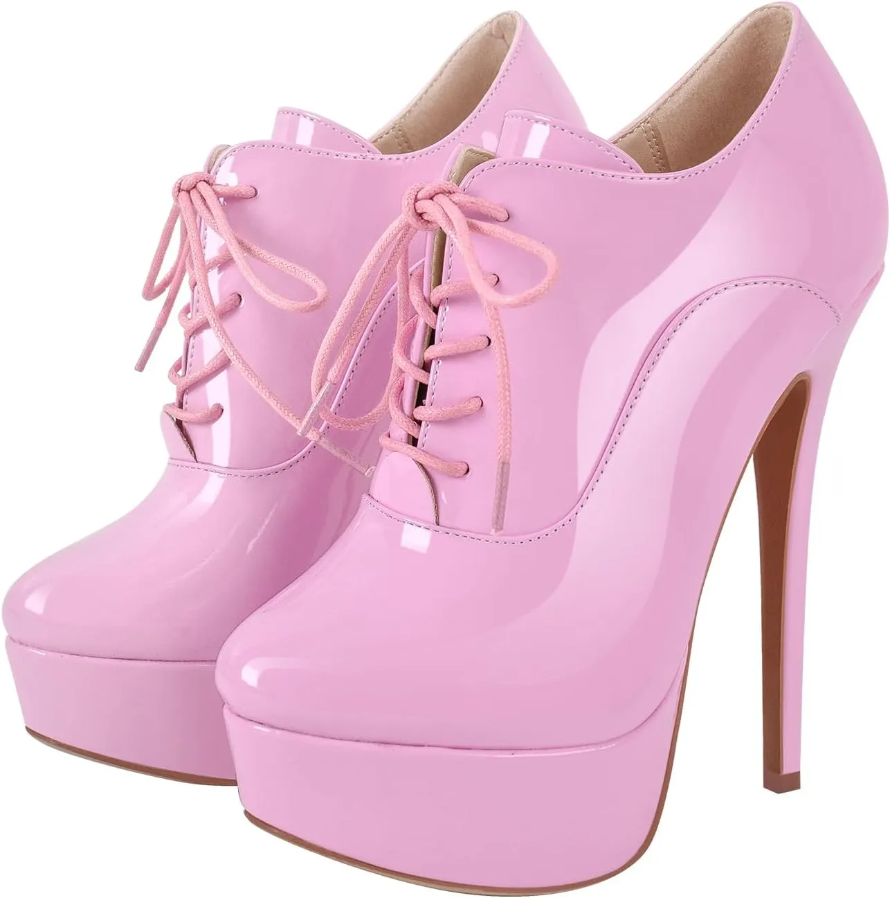 Platform Lace Up Stiletto High Heels Round Toe Ankle Bootie