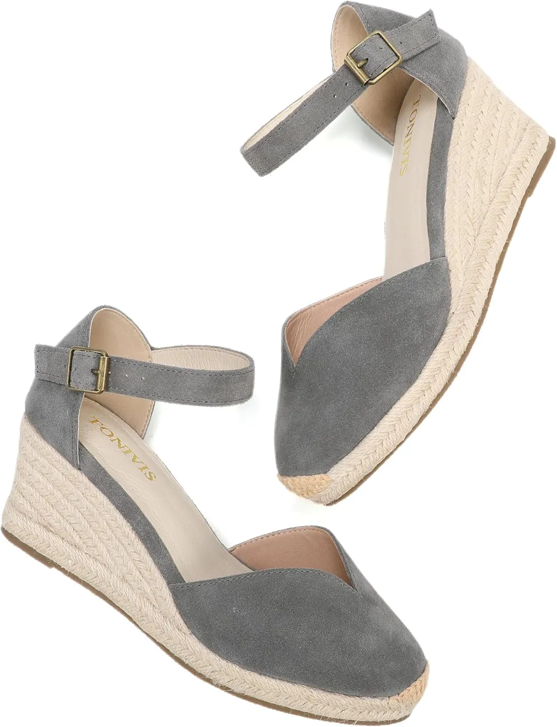 Platform Wedges Sandals for Women, 3" Wedge, Ankle-Strap, Cap Toe, Summer Espadrilles Heel Shoes