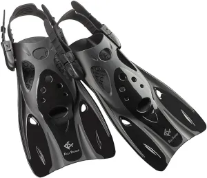 RF0106P Snorkel Fins for Kids and Adults, Adjustable Open Heel, Compact Short Blade Swimming Snorkeling Flippers, Travel Size