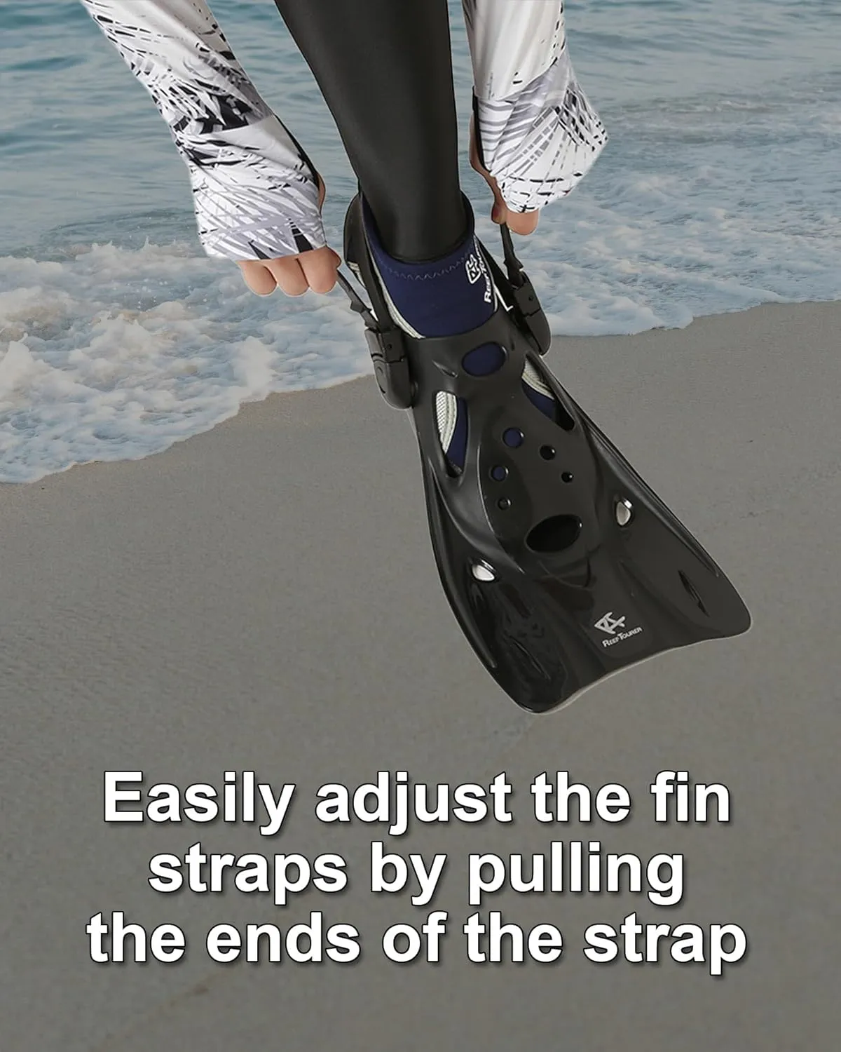 RF0106P Snorkel Fins for Kids and Adults, Adjustable Open Heel, Compact Short Blade Swimming Snorkeling Flippers, Travel Size