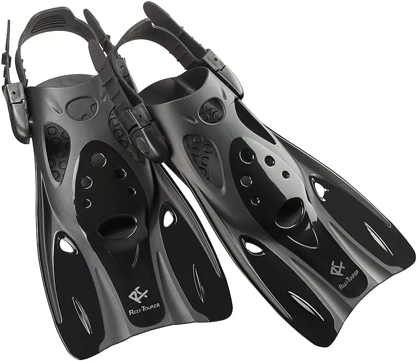 RF0106P Snorkel Fins for Kids and Adults, Adjustable Open Heel, Compact Short Blade Swimming Snorkeling Flippers, Travel Size