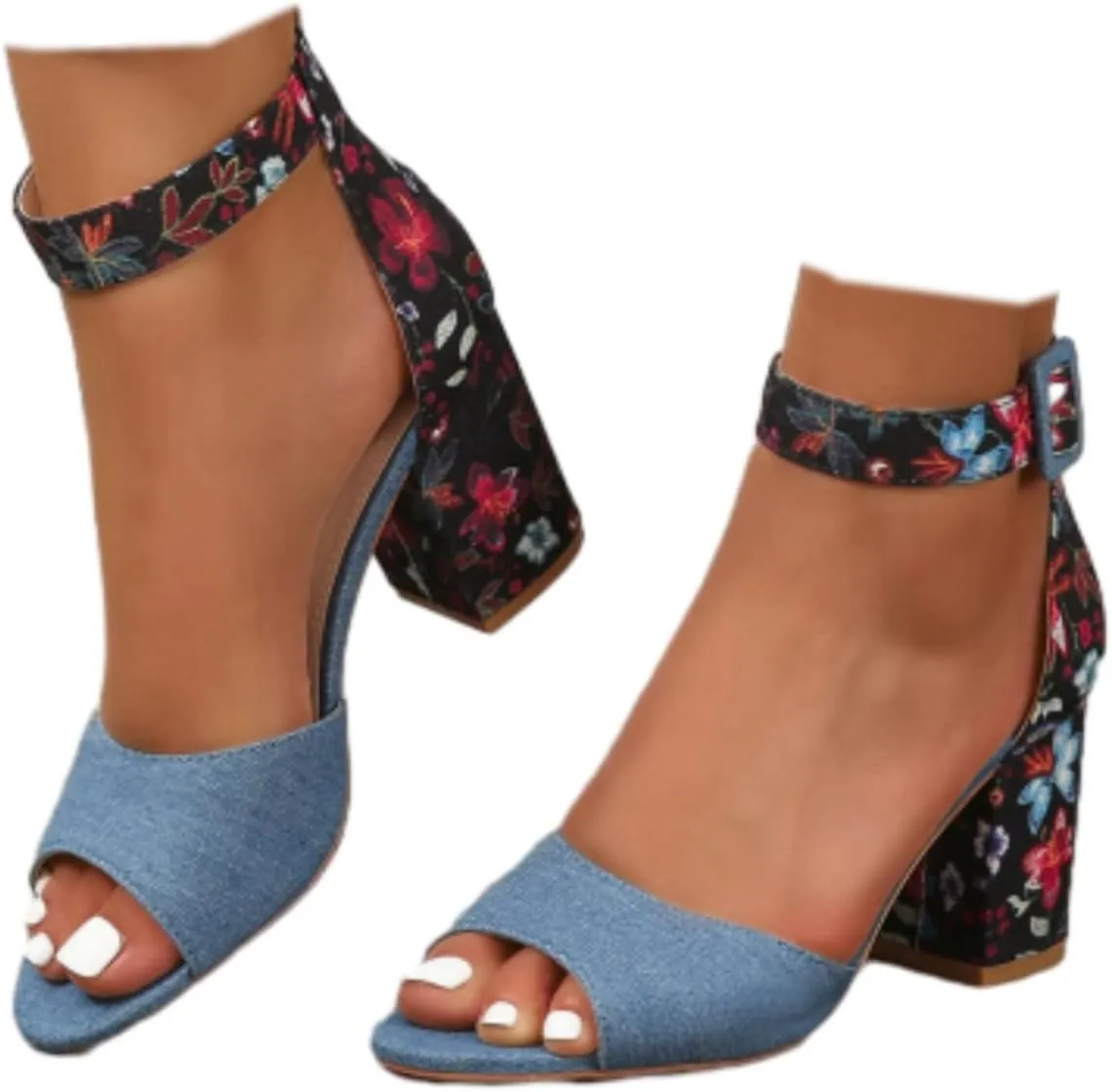 SACFOF Women's Chunky Low Heel Pump Sandals Peep Toe Ankle Strap Dress Wedding Party Evening Office Shoes Sandals