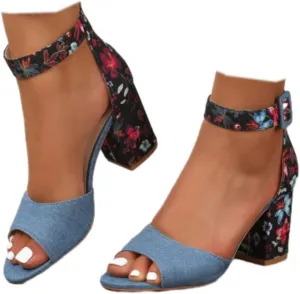 SACFOF Women's Chunky Low Heel Pump Sandals Peep Toe Ankle Strap Dress Wedding Party Evening Office Shoes Sandals