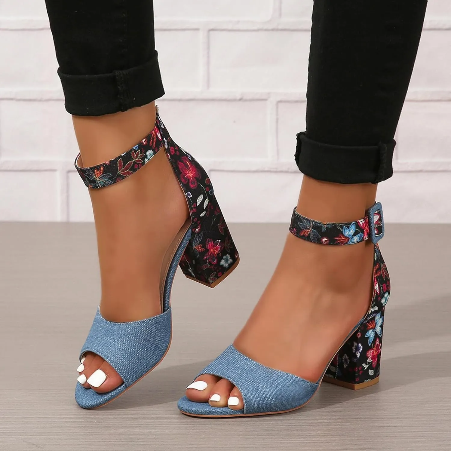 SACFOF Women's Chunky Low Heel Pump Sandals Peep Toe Ankle Strap Dress Wedding Party Evening Office Shoes Sandals