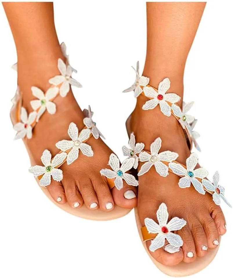 Sandals for Women Thong,Women's Bohemia Bling Rhinestone Pearl Flat Sandals Flat Gladiator Sandals Open Toe Dress Shoes