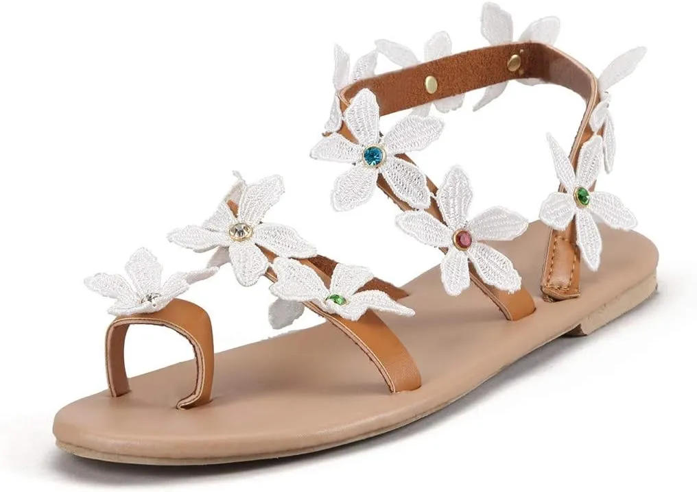 Sandals for Women Thong,Women's Bohemia Bling Rhinestone Pearl Flat Sandals Flat Gladiator Sandals Open Toe Dress Shoes
