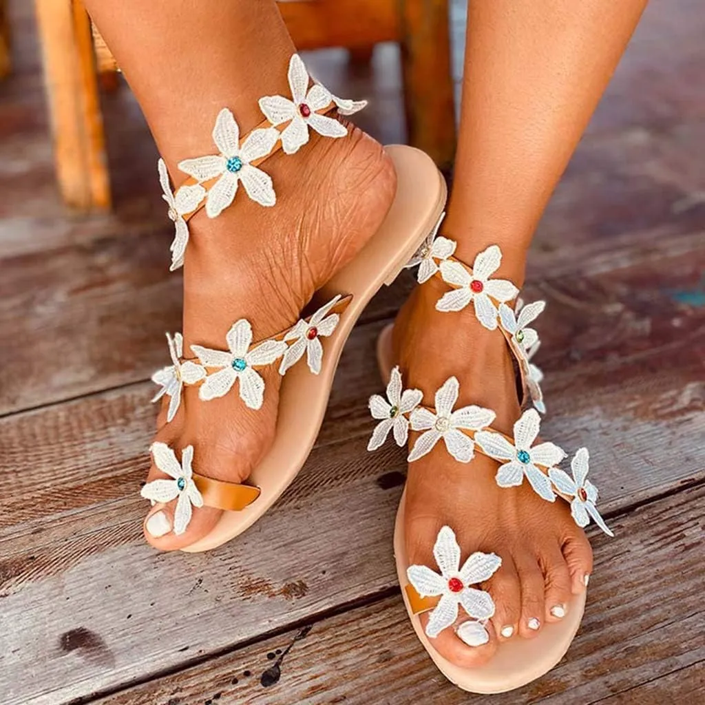 Sandals for Women Thong,Women's Bohemia Bling Rhinestone Pearl Flat Sandals Flat Gladiator Sandals Open Toe Dress Shoes