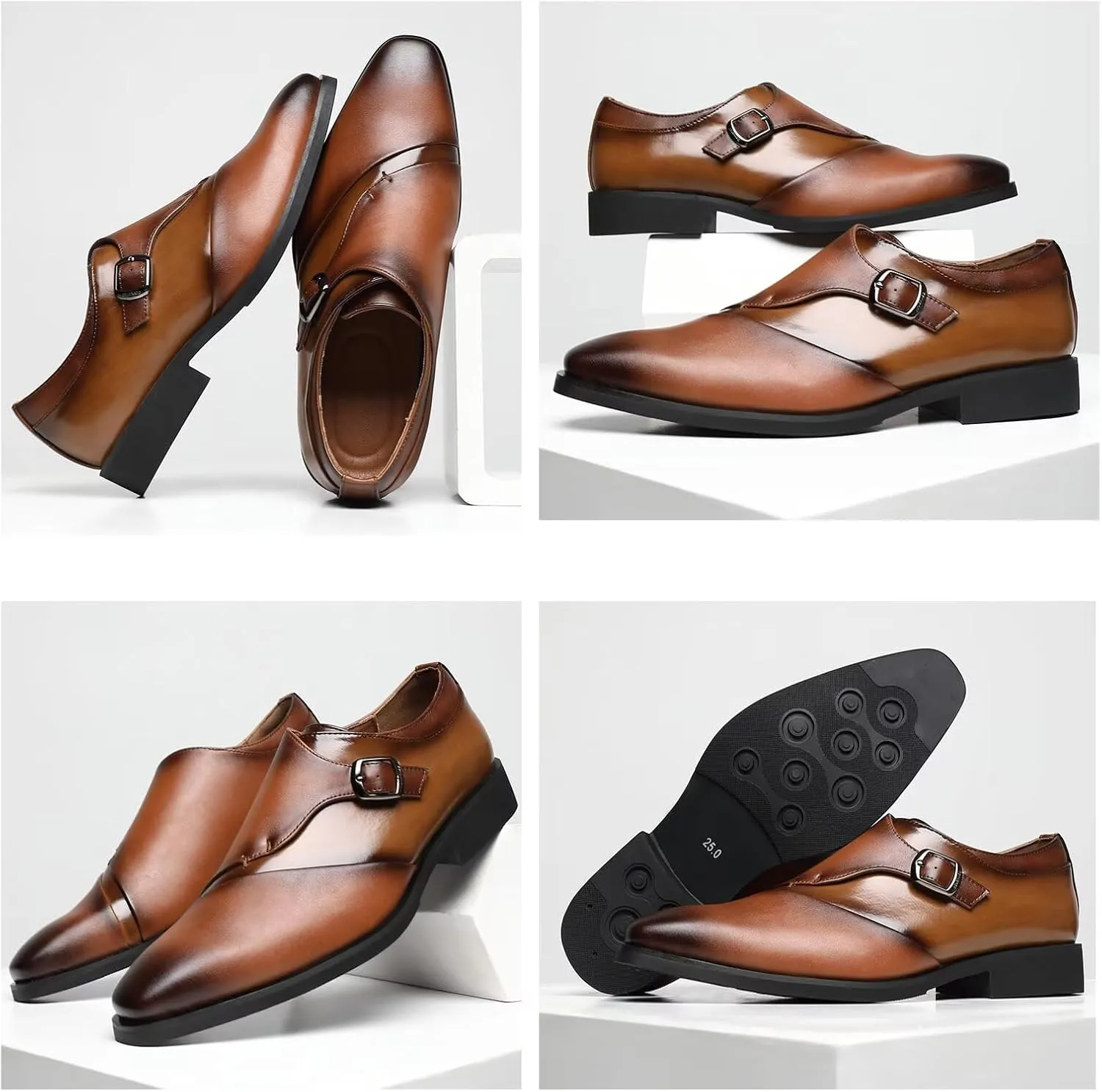 SANNAX Monk Strap Men’s Dress Loafer Shoes Plain Toe Classic Oxfords Shoes for Formal Business Wedding