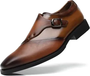 SANNAX Monk Strap Men’s Dress Loafer Shoes Plain Toe Classic Oxfords Shoes for Formal Business Wedding