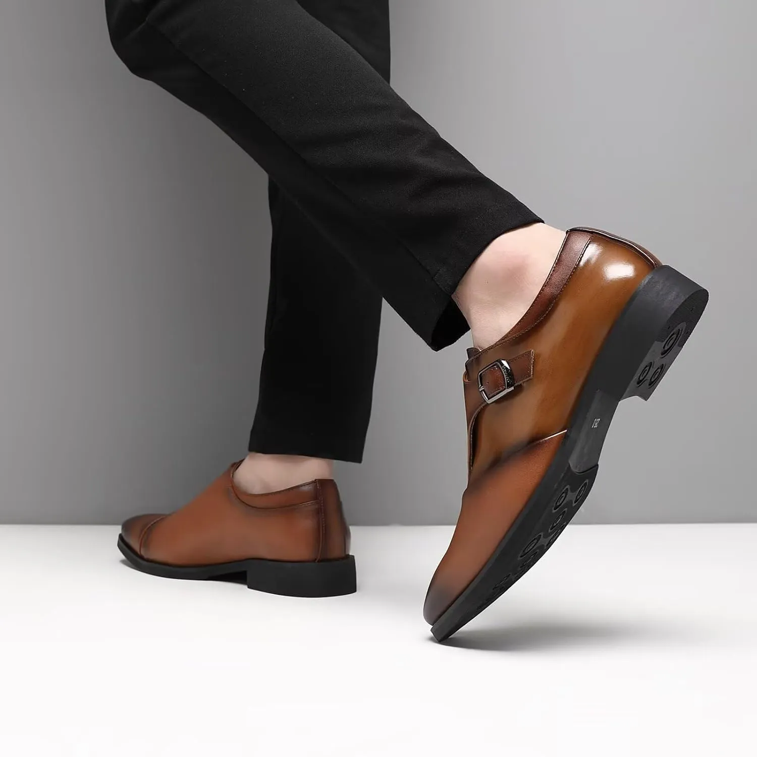 SANNAX Monk Strap Men’s Dress Loafer Shoes Plain Toe Classic Oxfords Shoes for Formal Business Wedding