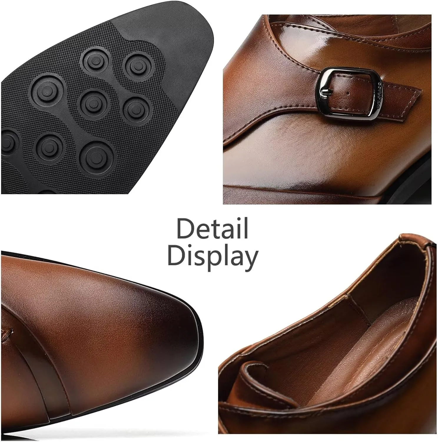 SANNAX Monk Strap Men’s Dress Loafer Shoes Plain Toe Classic Oxfords Shoes for Formal Business Wedding