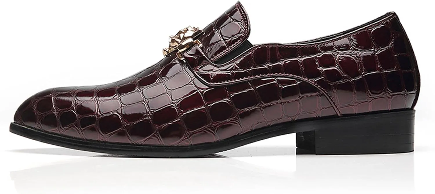 Santimon Loafers Men Italian Alligator Patent Leather Fashion Slip-on Shoes Metal Buckle Pointed Toe Smoking Slipper Moccasins Black Blue Red