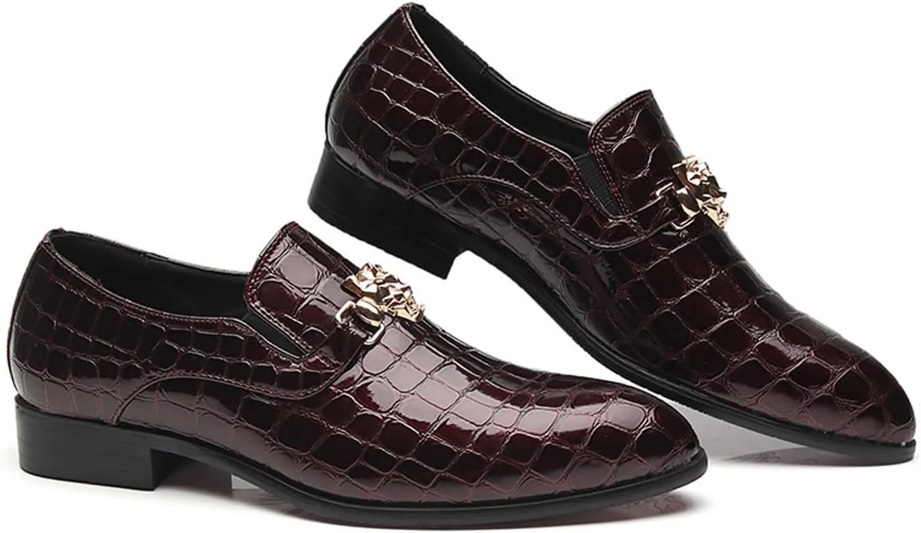 Santimon Loafers Men Italian Alligator Patent Leather Fashion Slip-on Shoes Metal Buckle Pointed Toe Smoking Slipper Moccasins Black Blue Red