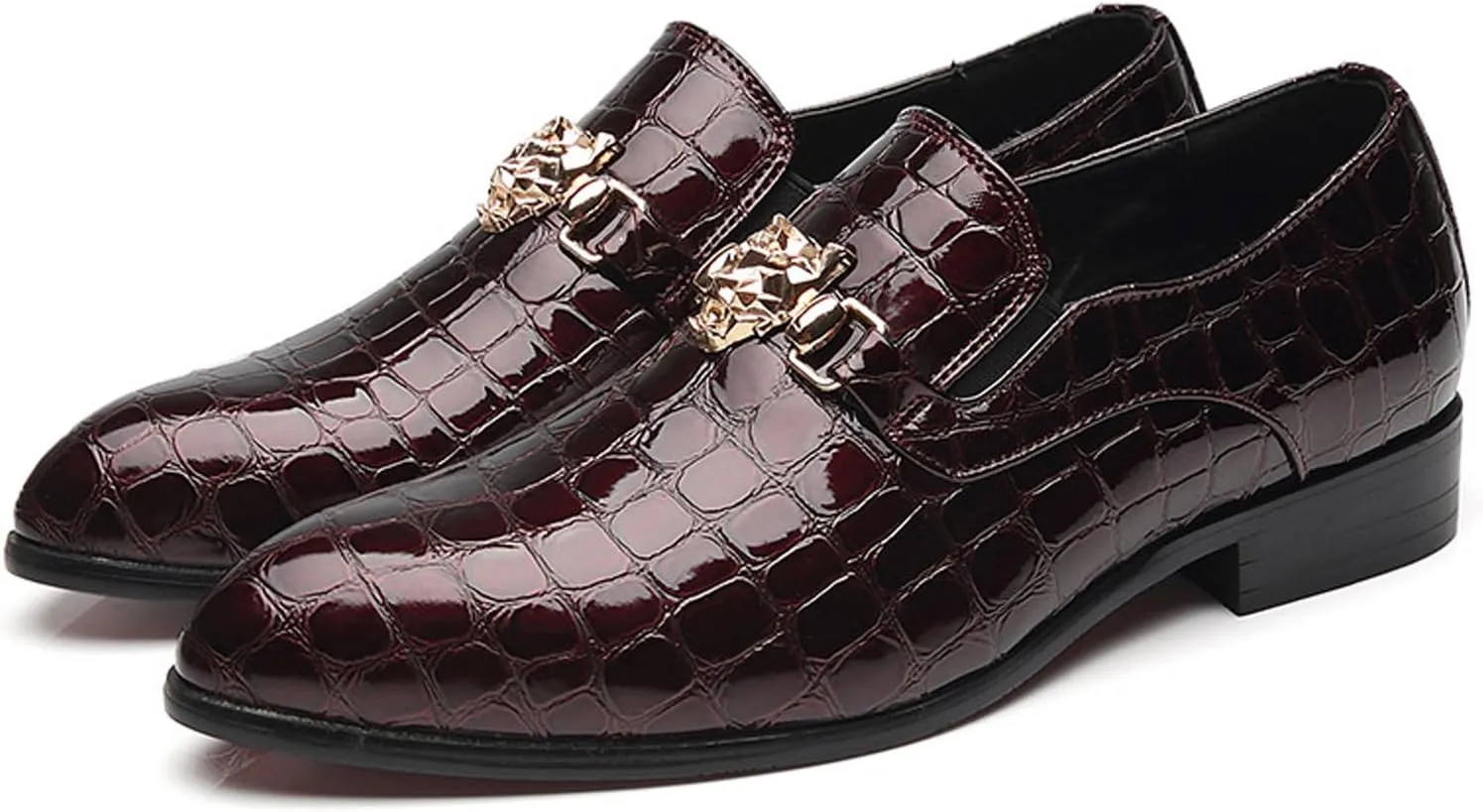 Santimon Loafers Men Italian Alligator Patent Leather Fashion Slip-on Shoes Metal Buckle Pointed Toe Smoking Slipper Moccasins Black Blue Red