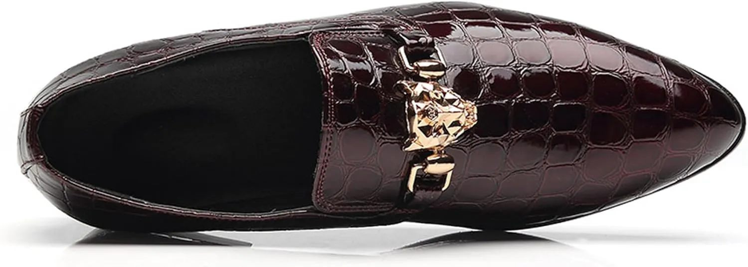 Santimon Loafers Men Italian Alligator Patent Leather Fashion Slip-on Shoes Metal Buckle Pointed Toe Smoking Slipper Moccasins Black Blue Red