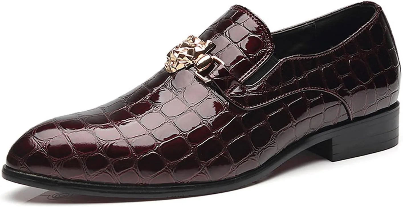 Santimon Loafers Men Italian Alligator Patent Leather Fashion Slip-on Shoes Metal Buckle Pointed Toe Smoking Slipper Moccasins Black Blue Red