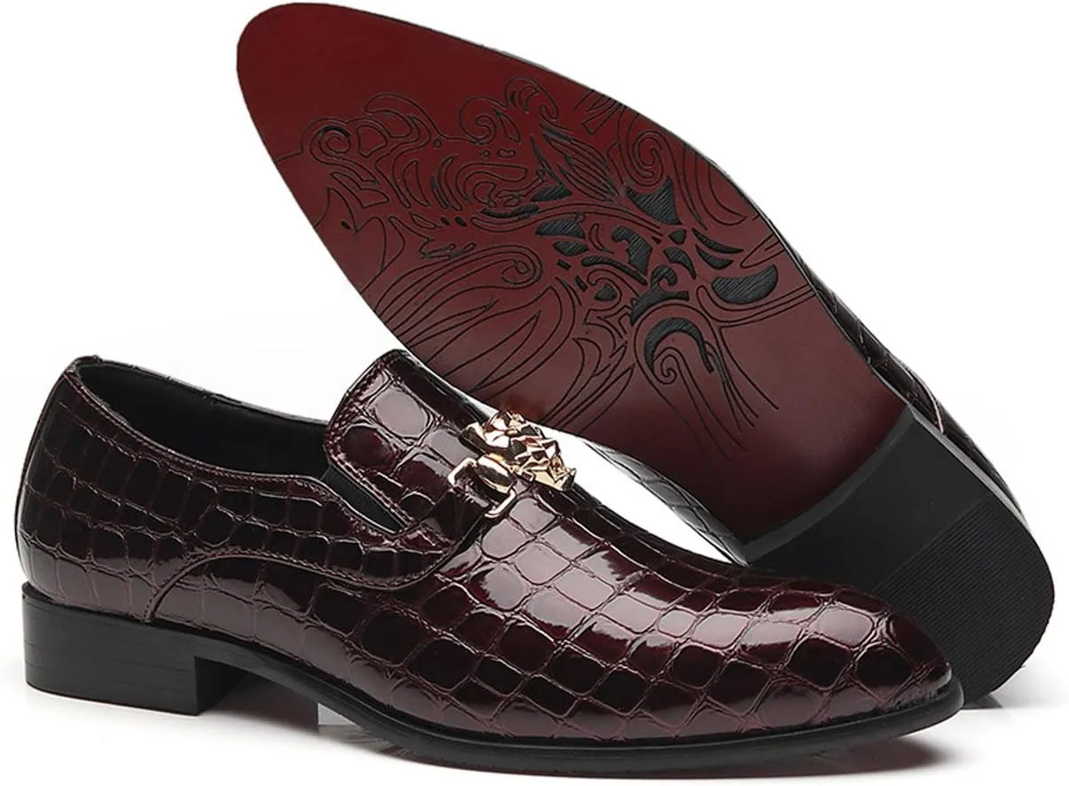 Santimon Loafers Men Italian Alligator Patent Leather Fashion Slip-on Shoes Metal Buckle Pointed Toe Smoking Slipper Moccasins Black Blue Red