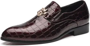 Santimon Loafers Men Italian Alligator Patent Leather Fashion Slip-on Shoes Metal Buckle Pointed Toe Smoking Slipper Moccasins Black Blue Red