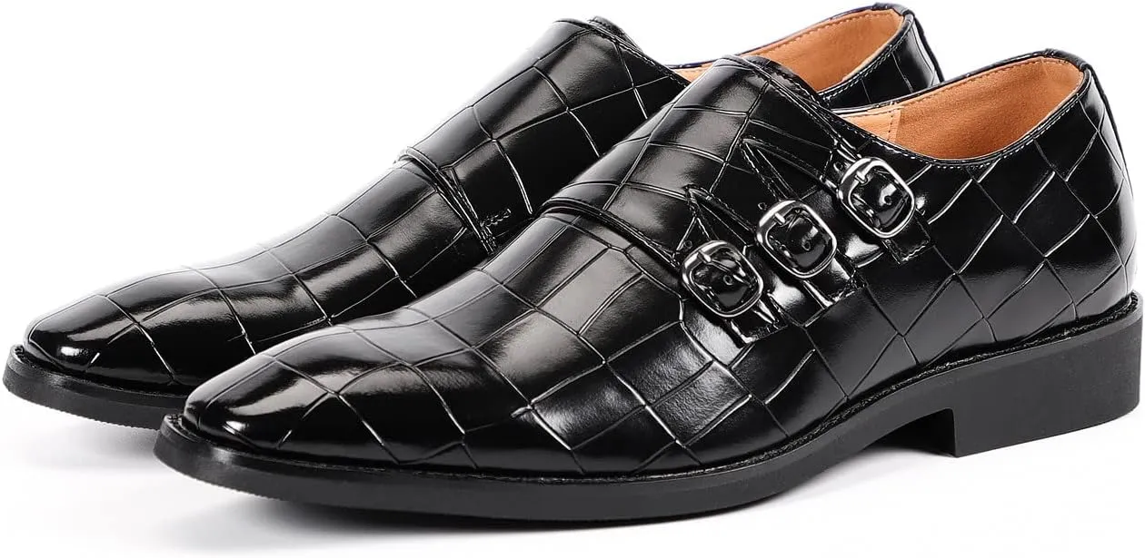 Santimon Men's Dress Loafer Shoes Monk Strap Slip On Formal Business Buckle Oxfords