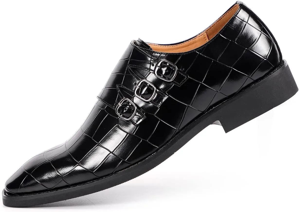 Santimon Men's Dress Loafer Shoes Monk Strap Slip On Formal Business Buckle Oxfords
