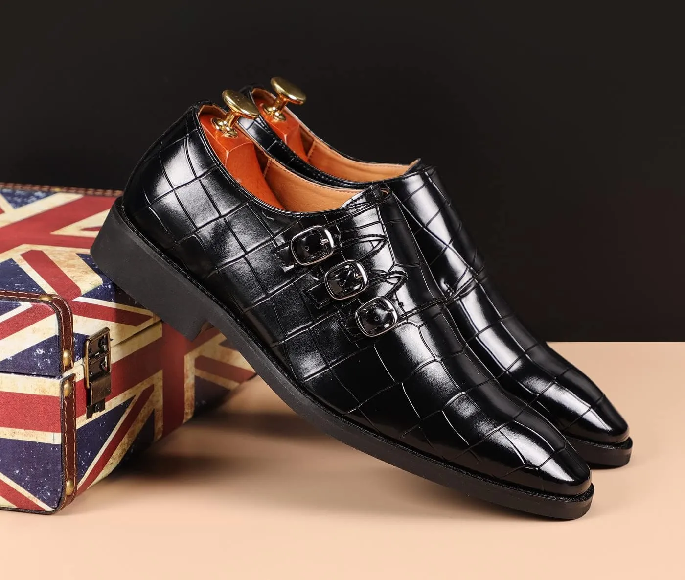 Santimon Men's Dress Loafer Shoes Monk Strap Slip On Formal Business Buckle Oxfords