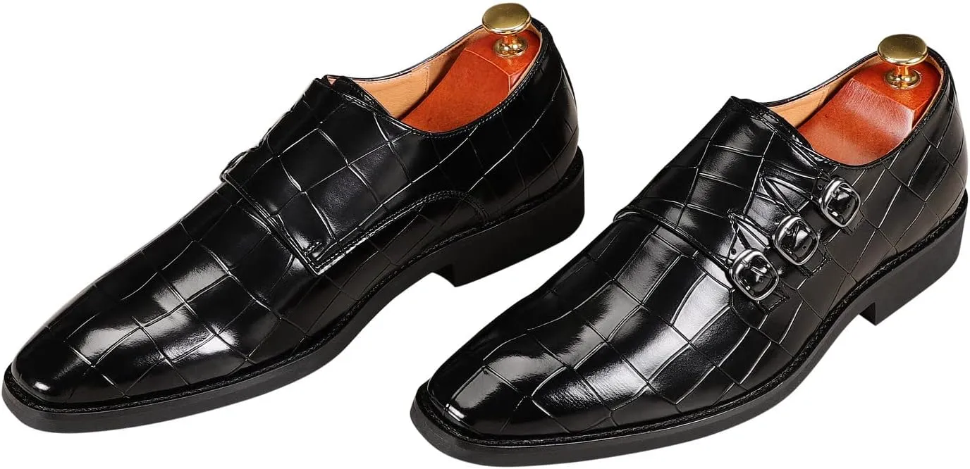 Santimon Men's Dress Loafer Shoes Monk Strap Slip On Formal Business Buckle Oxfords