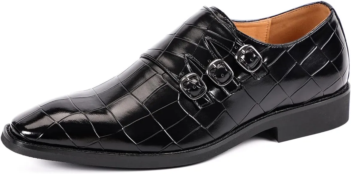 Santimon Men's Dress Loafer Shoes Monk Strap Slip On Formal Business Buckle Oxfords