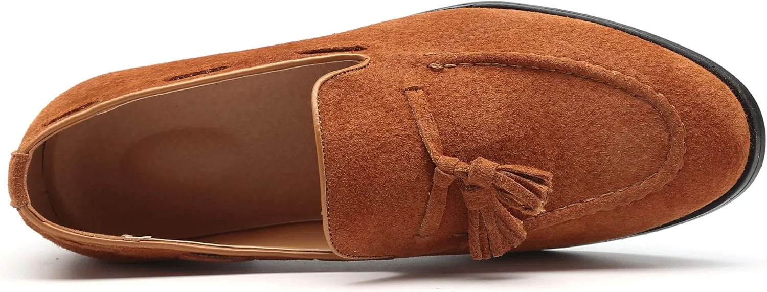Santimon Mens Fashion Shoes Casual Dress Tassel Slip on Driving Flats Suede Loafers Black Brown Tan