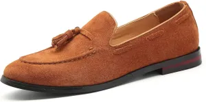 Santimon Mens Fashion Shoes Casual Dress Tassel Slip on Driving Flats Suede Loafers Black Brown Tan
