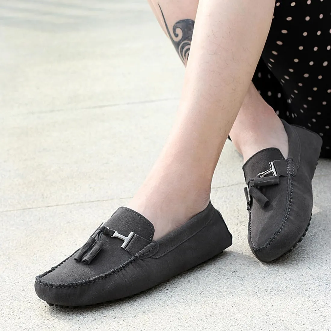 Santimon Mens-Moccasins Penny-Loafers Slip-On Casual Dress-Shoe Suede Tassels Boat Driving-Shoes
