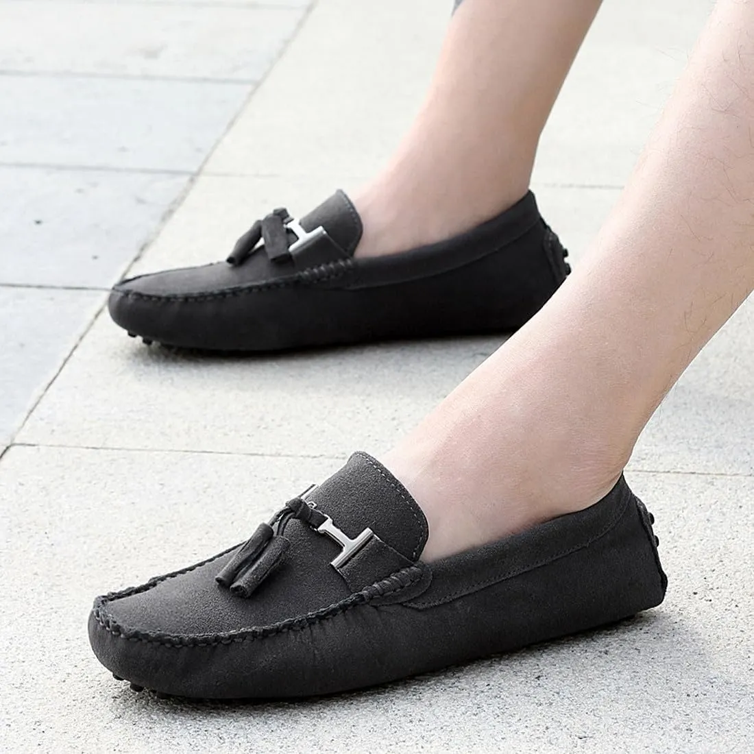 Santimon Mens-Moccasins Penny-Loafers Slip-On Casual Dress-Shoe Suede Tassels Boat Driving-Shoes