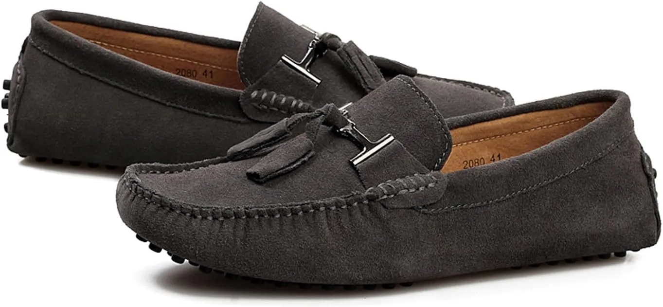 Santimon Mens-Moccasins Penny-Loafers Slip-On Casual Dress-Shoe Suede Tassels Boat Driving-Shoes