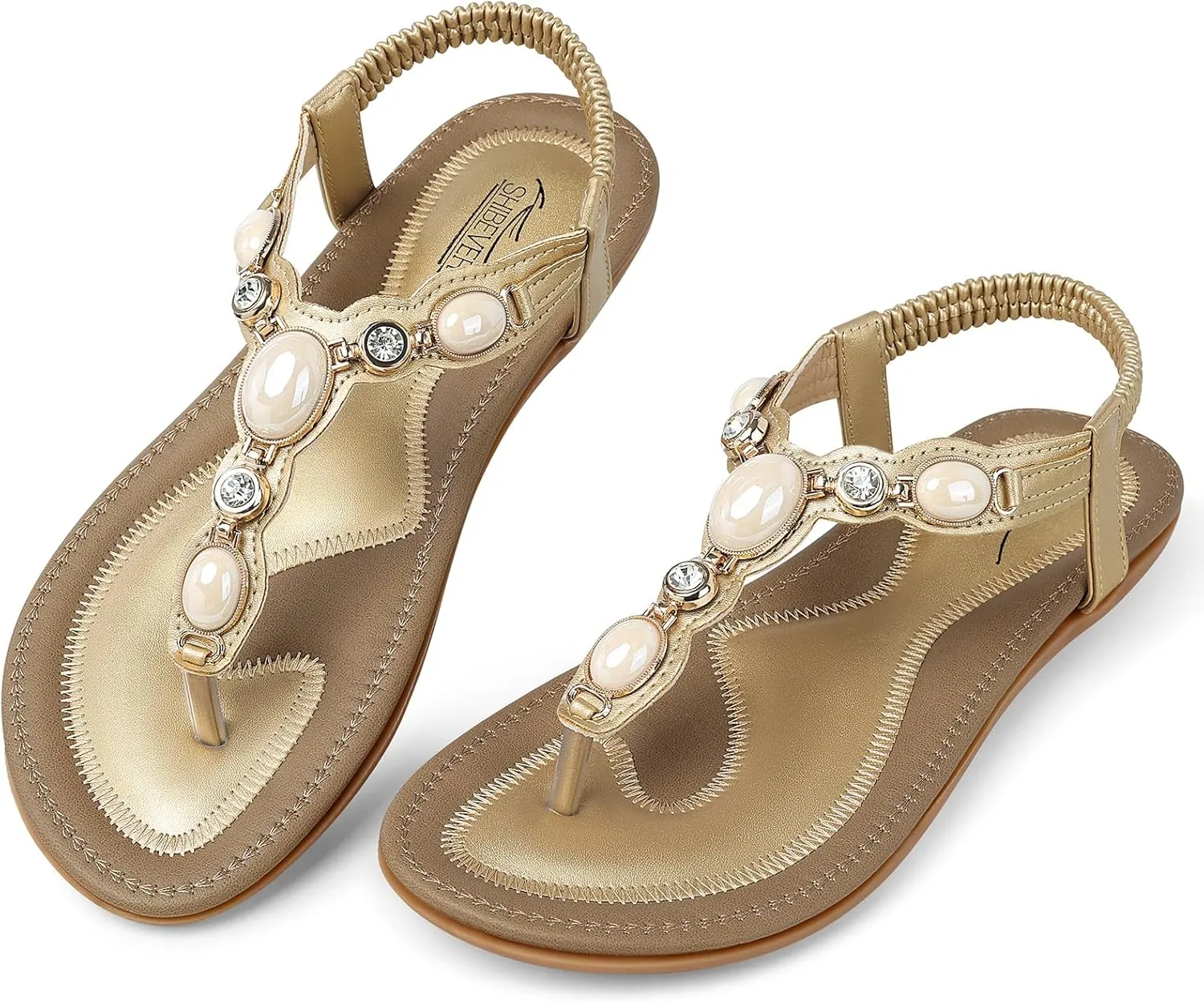 SHIBEVER Flat Sandals for Women Dressy: Summer Comfortable Dress Thong Flats Sandal